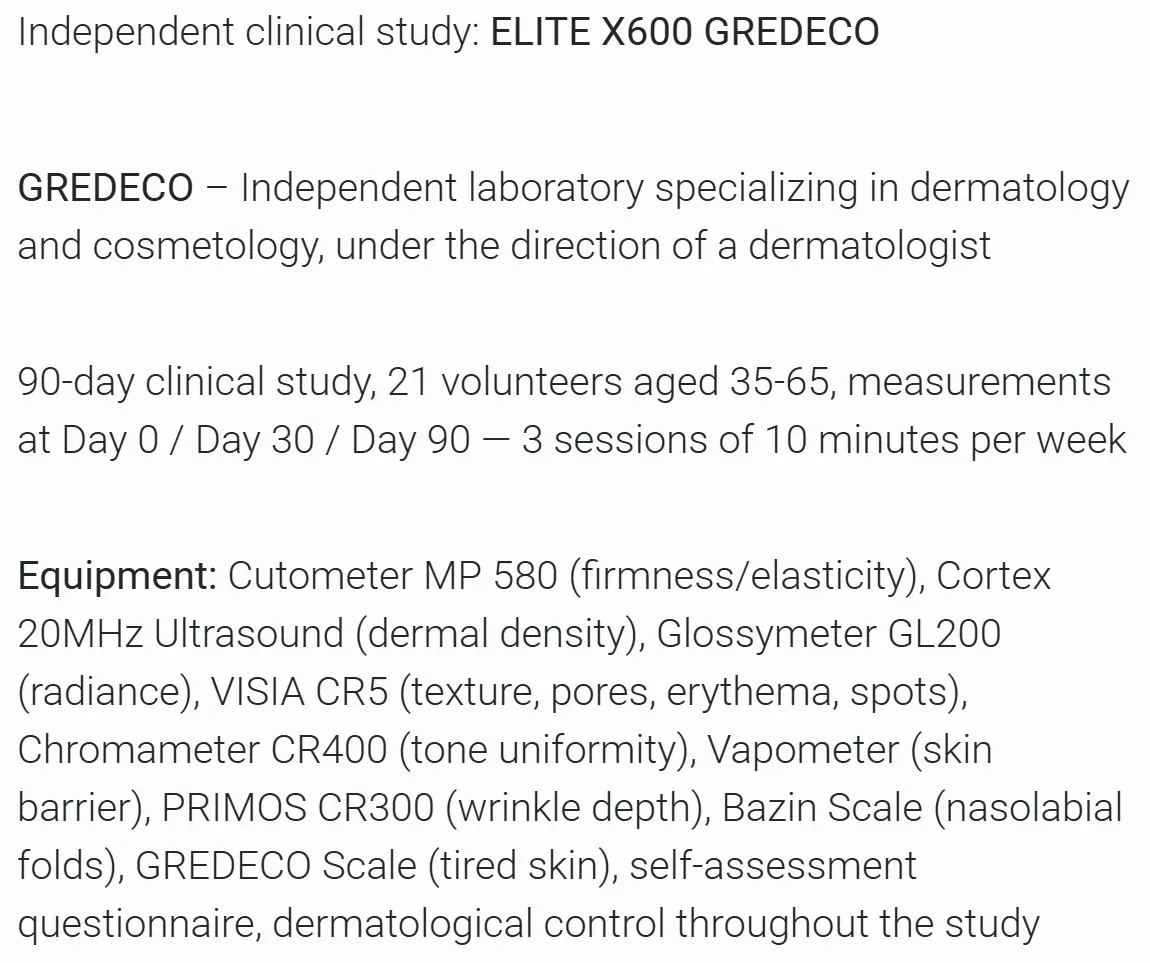 Gredeco clinical study extract led mask nooance elite x600