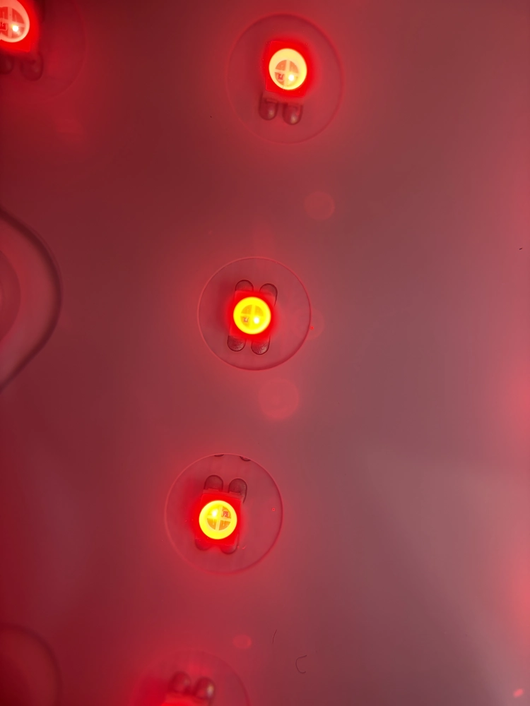 Close view of the spacing between the LED bulbs on the Omnilux Contour Face panel