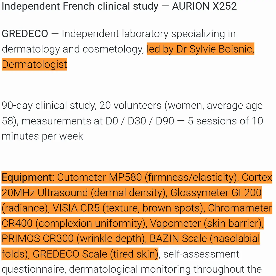 Clinical study conditions study led mask aurion x252 nooance