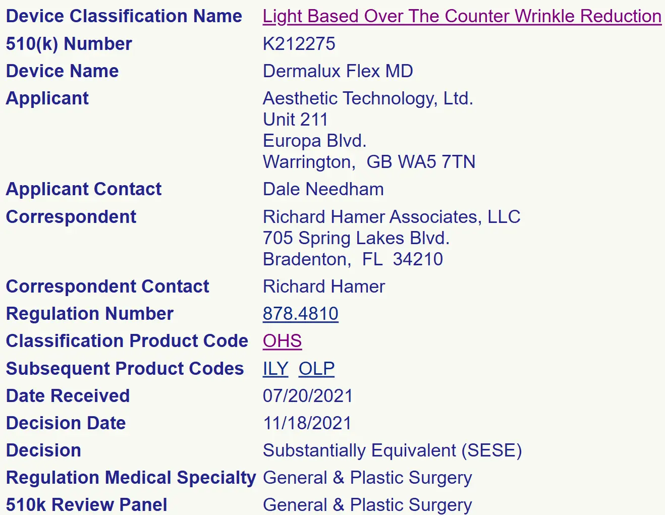 Fda extract dermalux led masks database