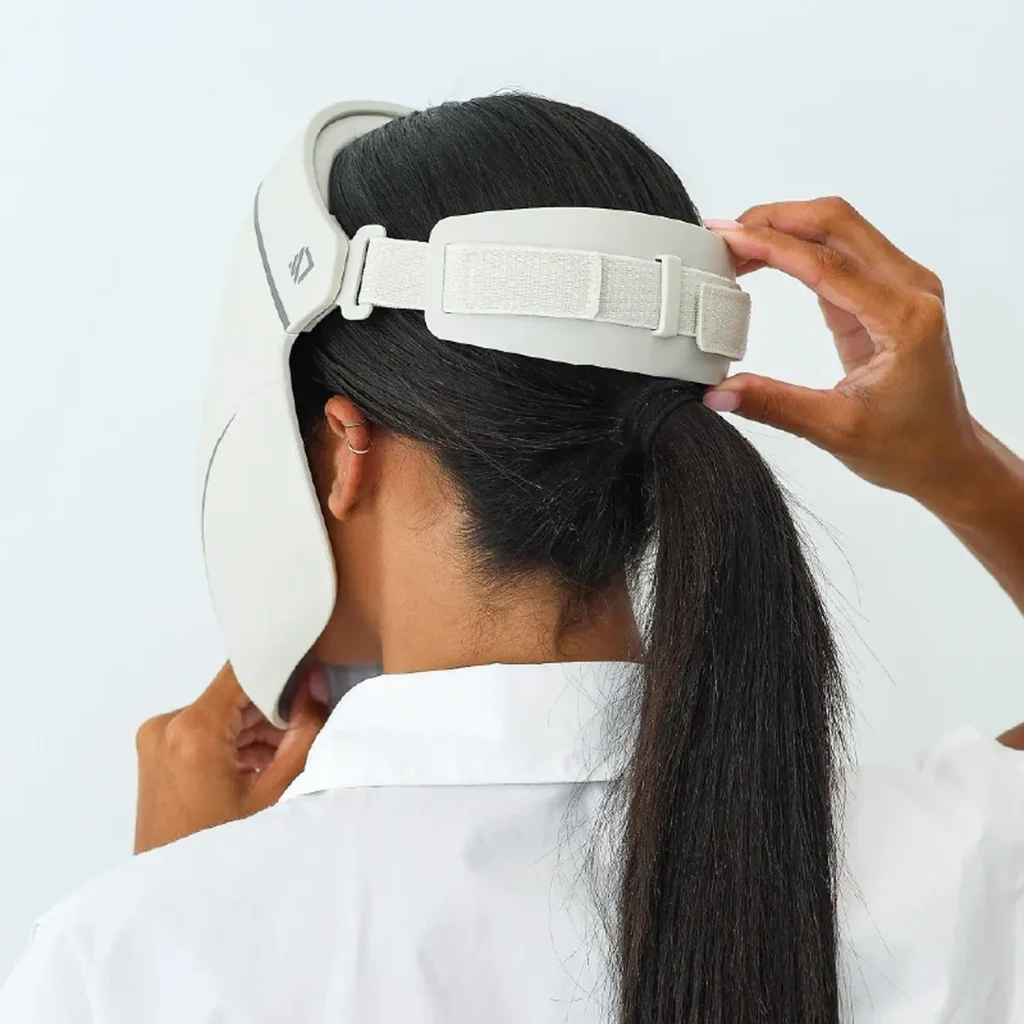 Back of the Dermalux LED Face Mask, adjustable head strap with foam